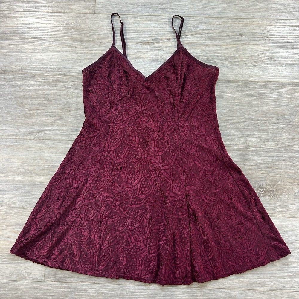 Y2K Victoria's Secret Small Burgundy Green Burnout Velvet Mini Slip Dress Cami